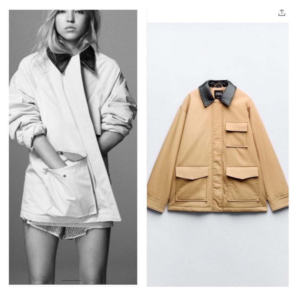 Zara Quilted Jacket with Faux Leather Neck